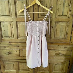 Favlux Small Pink White Vertical‎ Striped Smocked Tank Top Dress